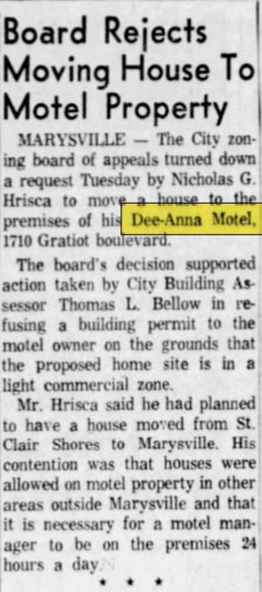 Dee-Anna Motel - Oct 1960 House Move Turned Down